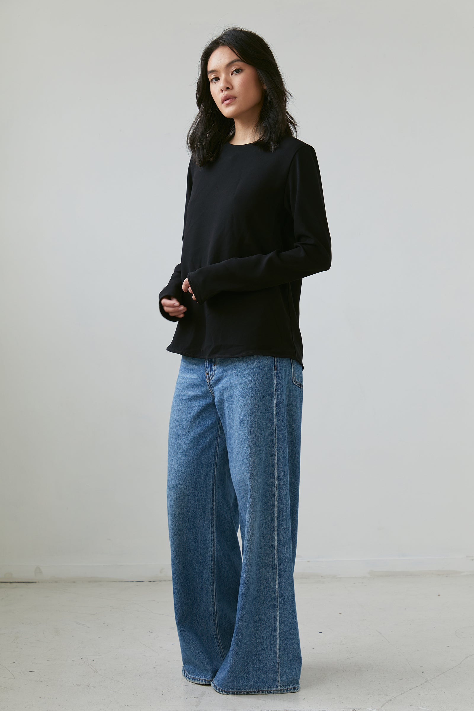 Universal LS Blouse in Black Satin