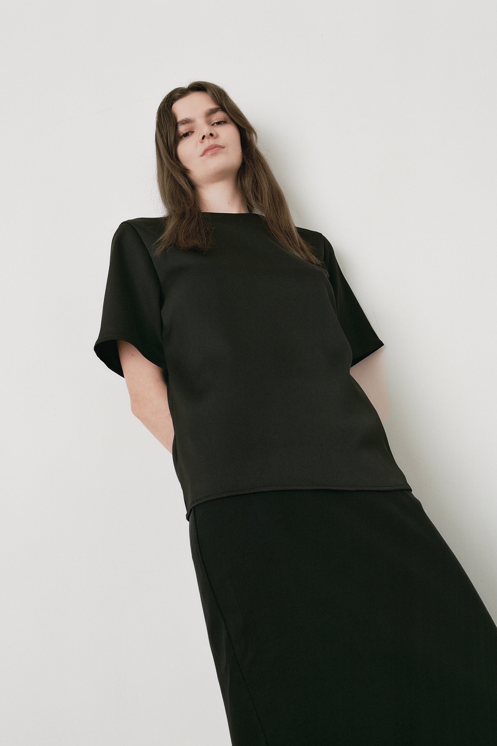 Universal SS Blouse in Black Satin