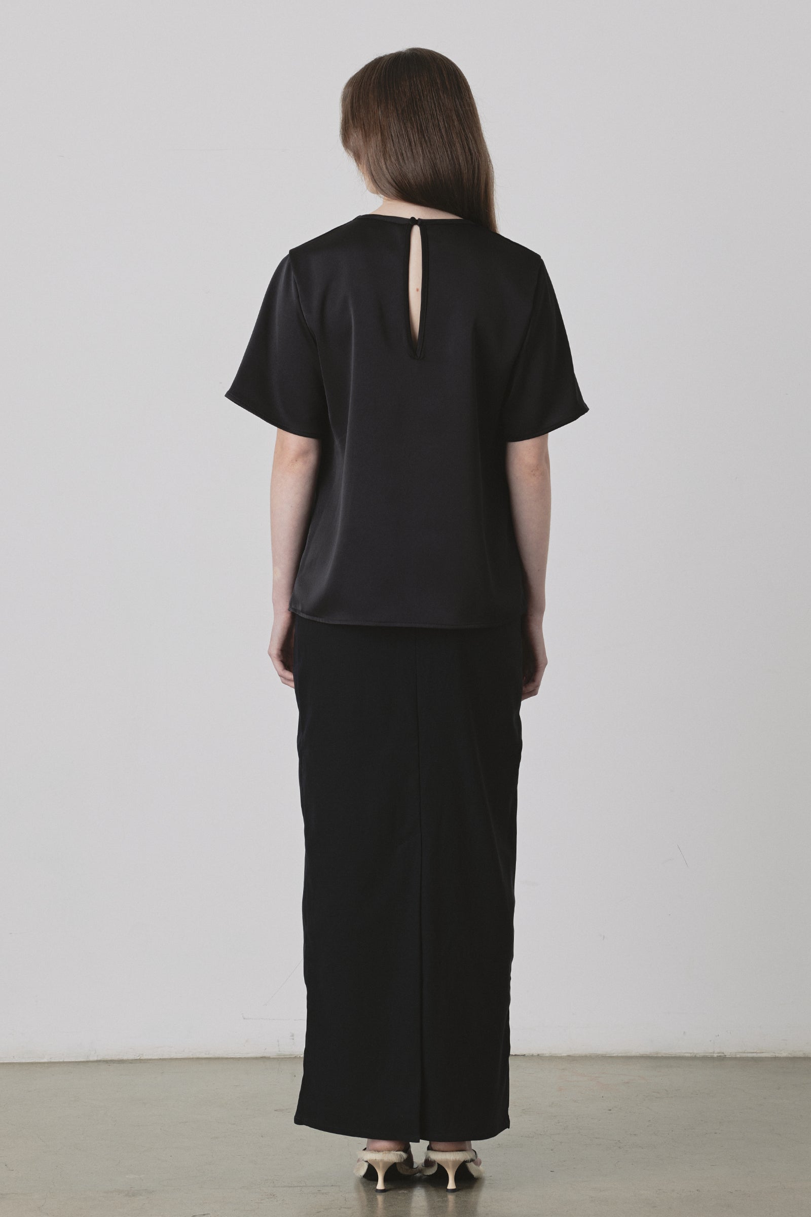 Universal SS Blouse in Black Satin