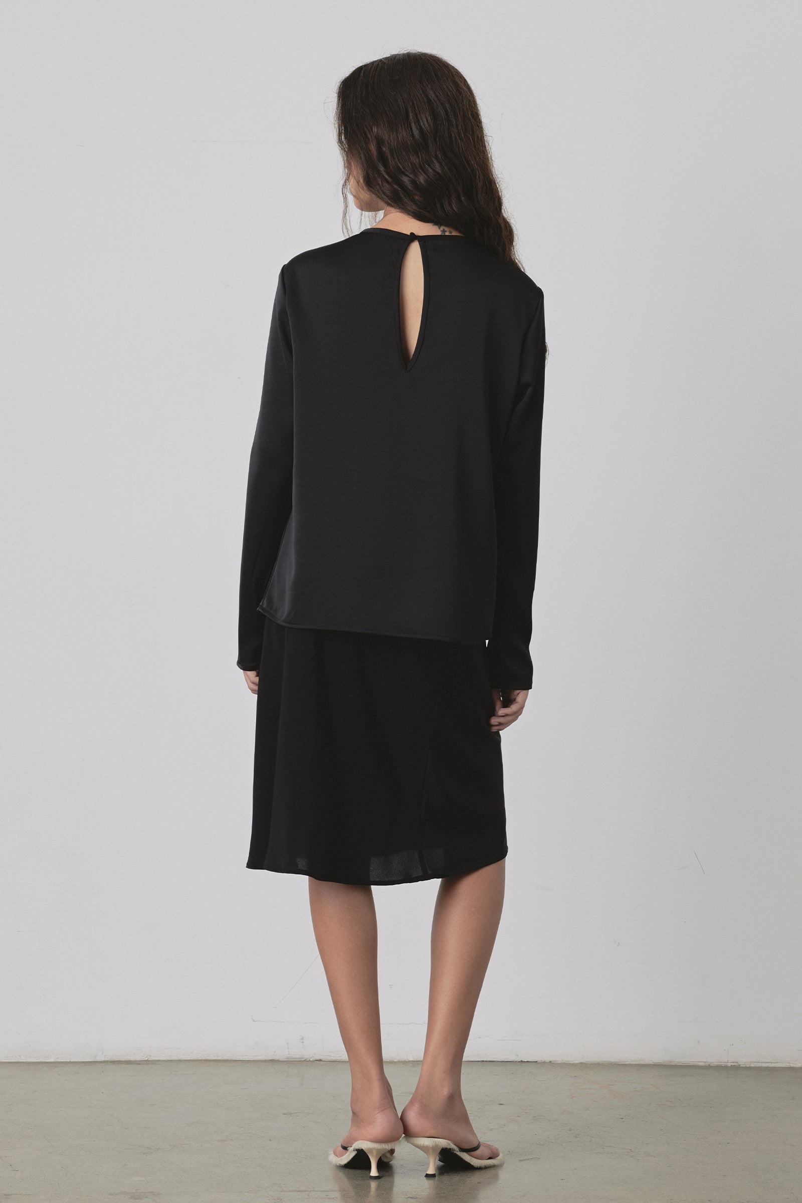 Universal LS Blouse in Black Satin