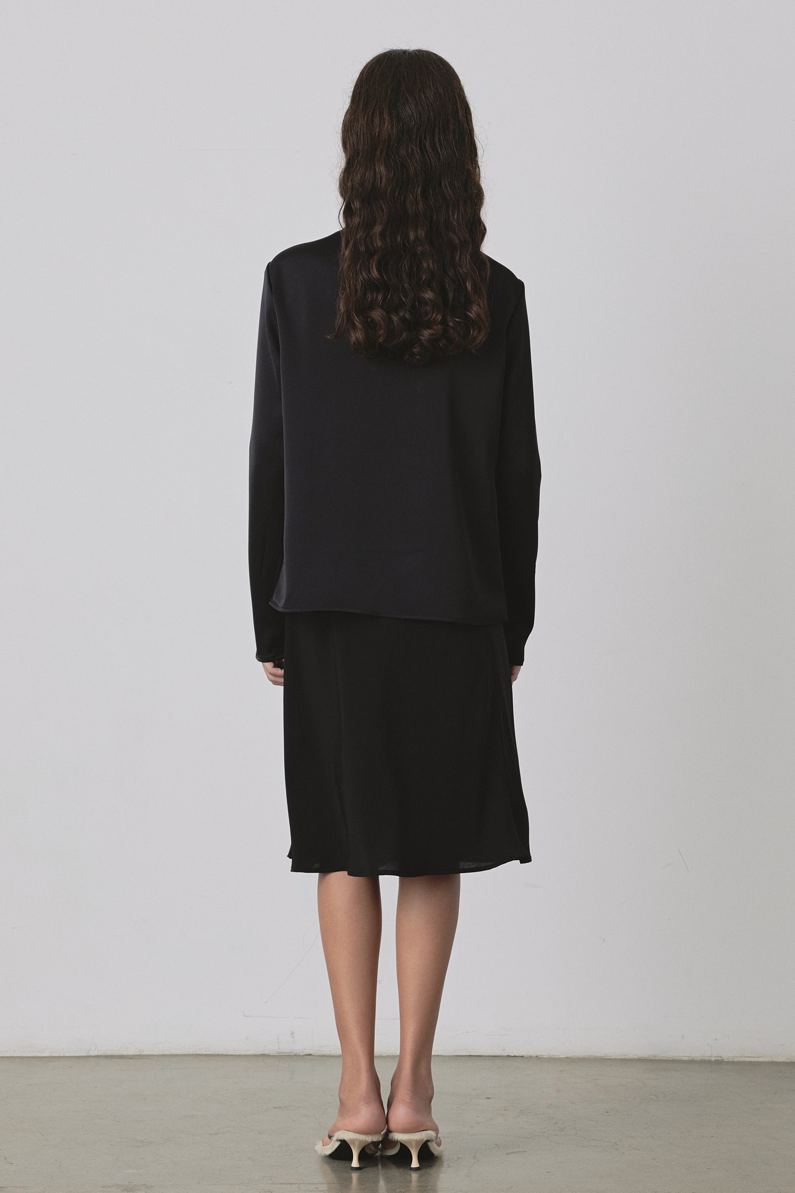 Universal LS Blouse in Black Satin