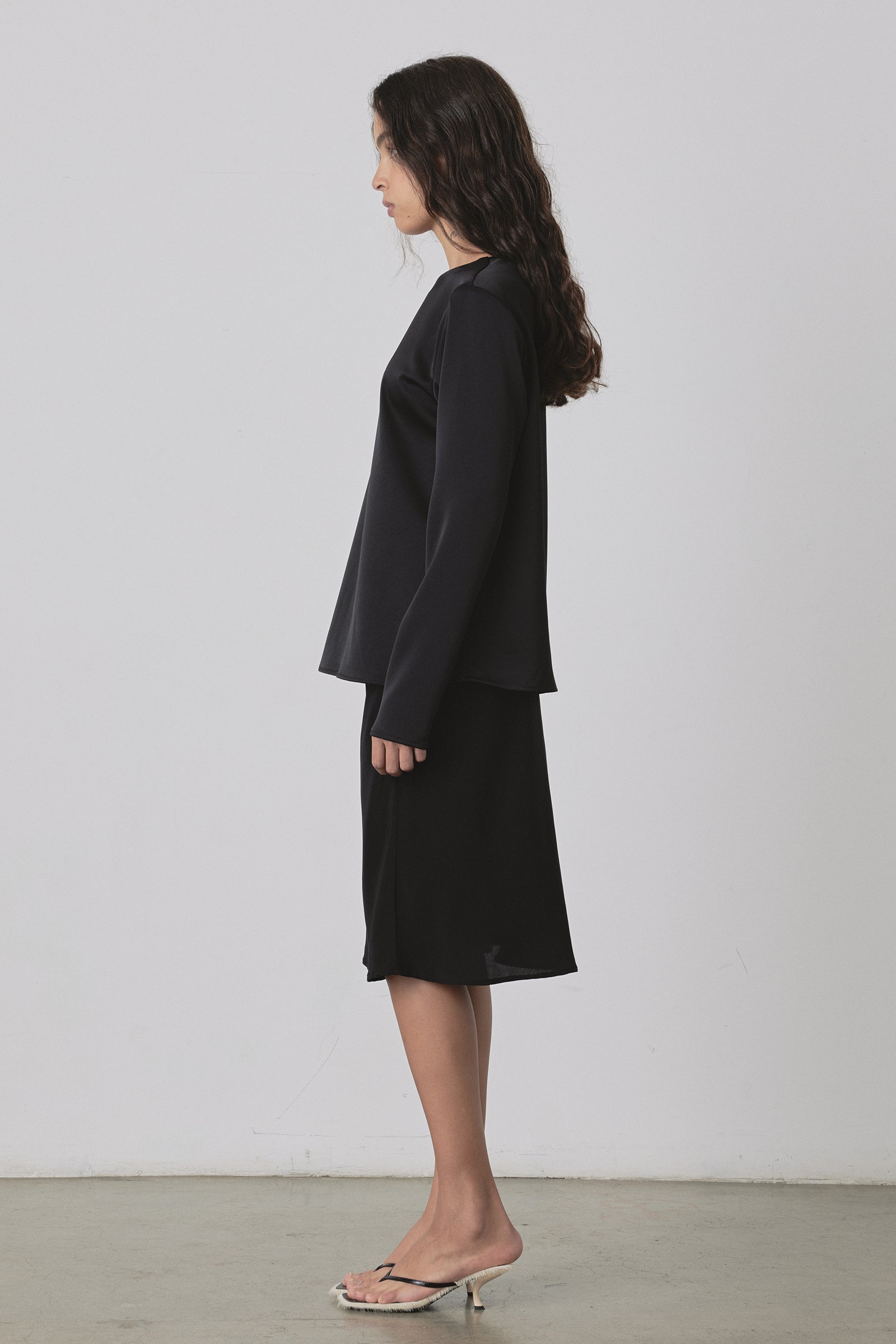 Universal LS Blouse in Black Satin