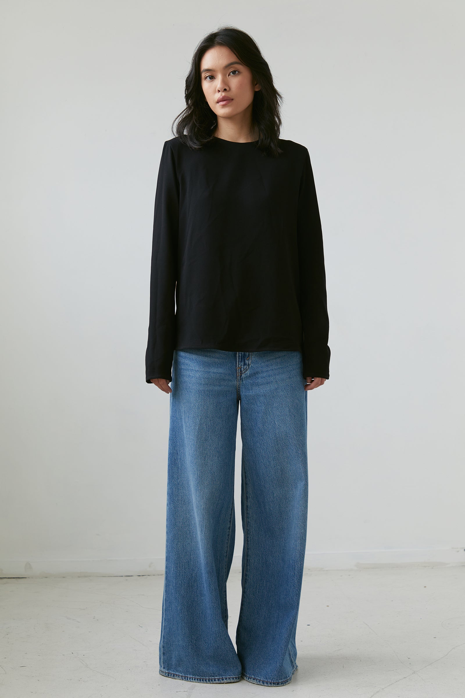 Universal LS Blouse in Black Satin