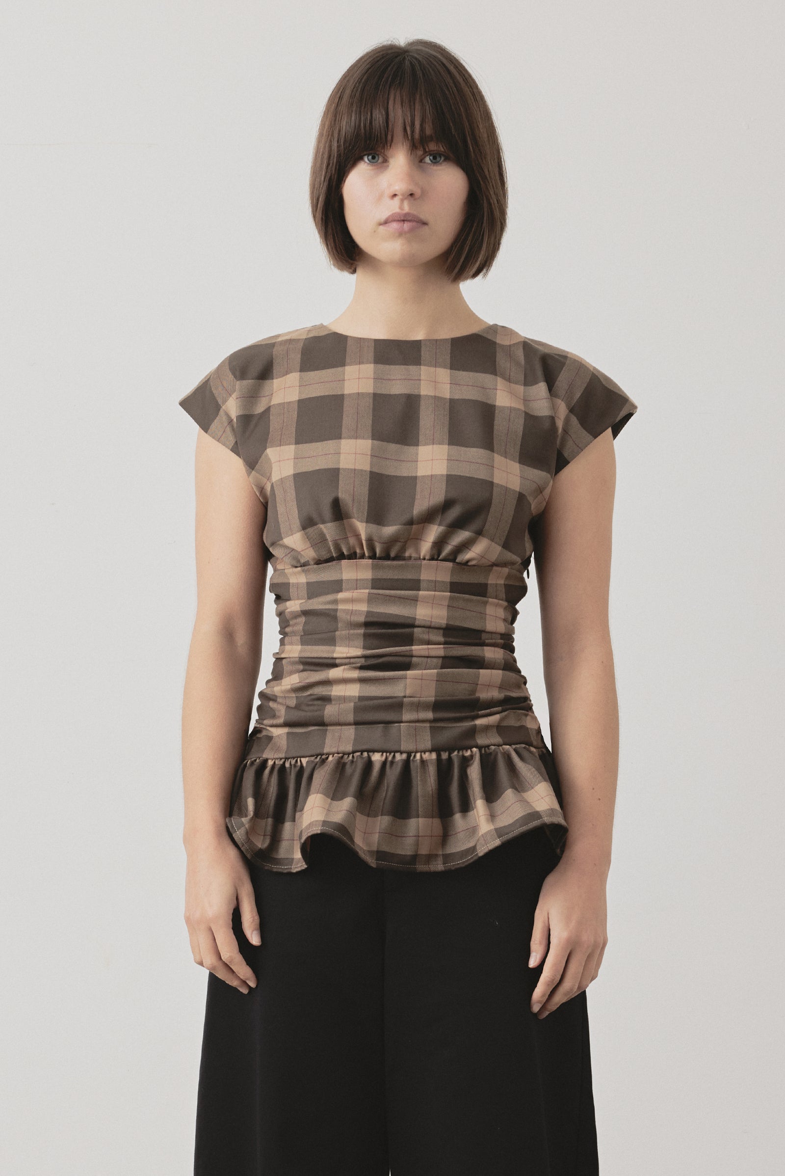 Haut bustier Vienna à carreaux chocolat