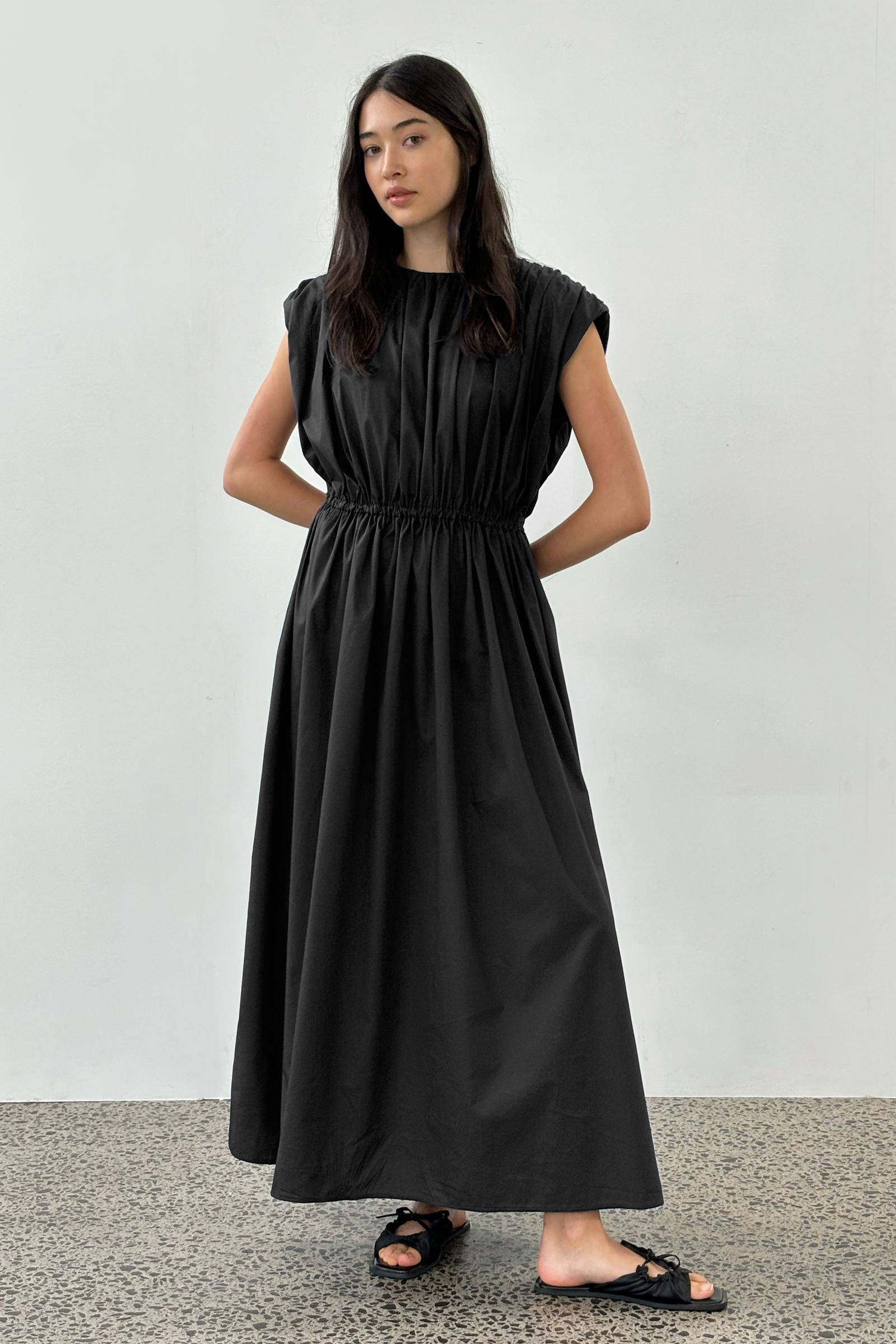 Vienna Gathered Dress in Black