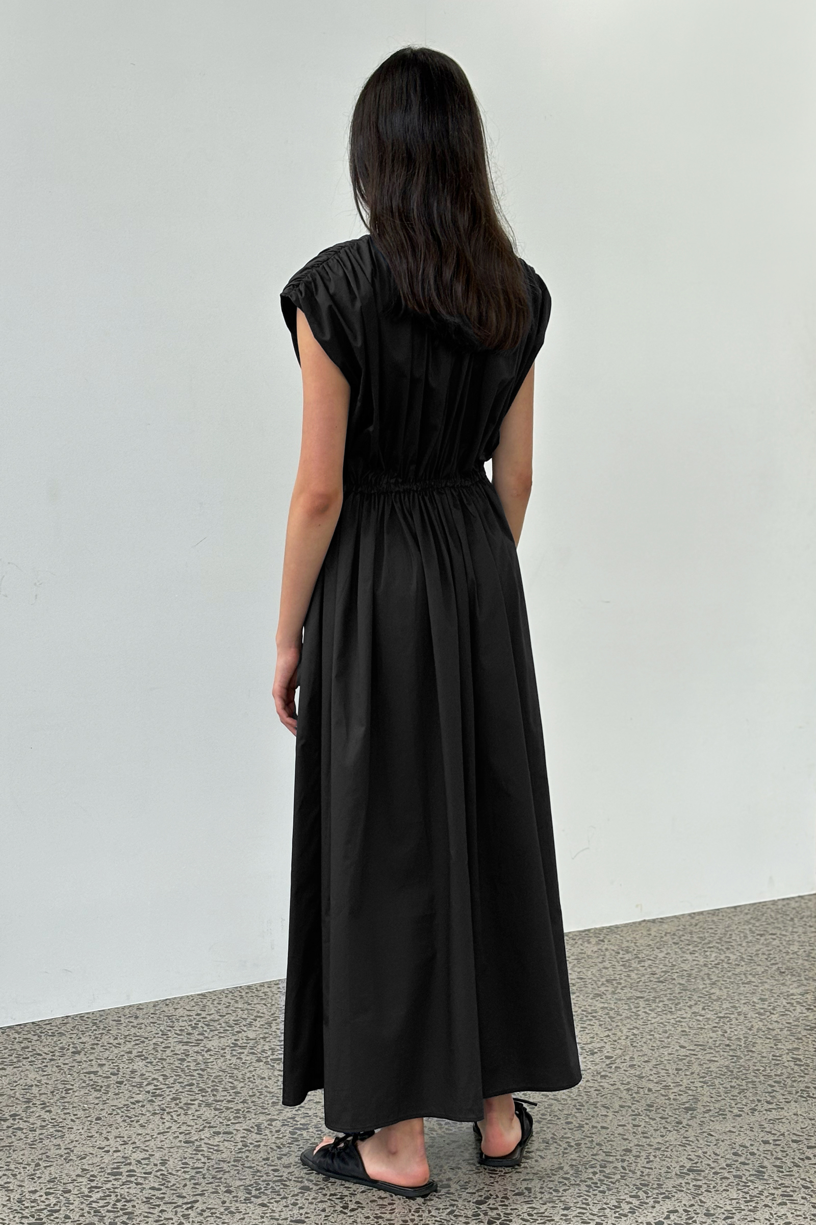 Vienna Gathered Dress in Black