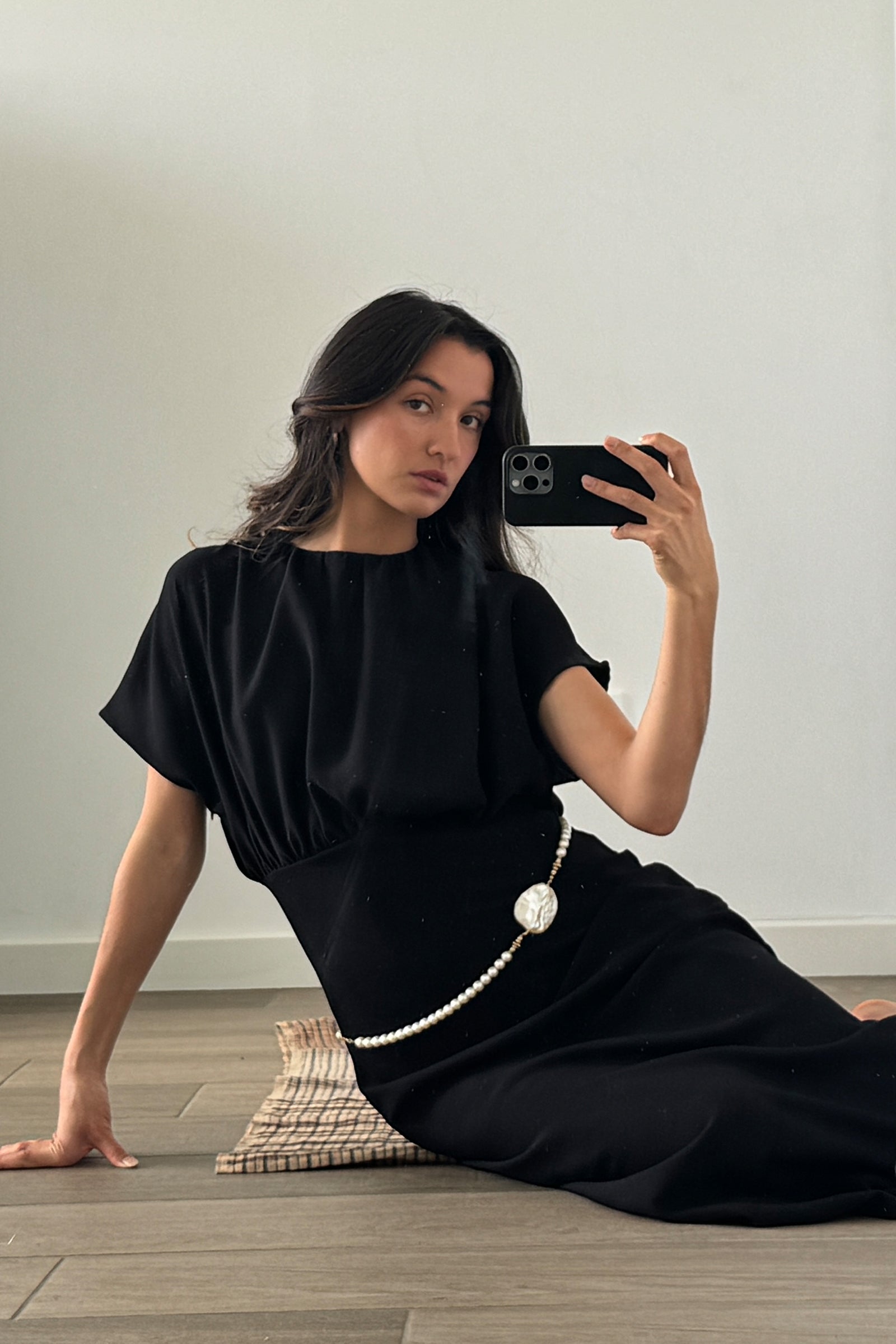 Vienna Gathered Bias-cut Dress in Black
