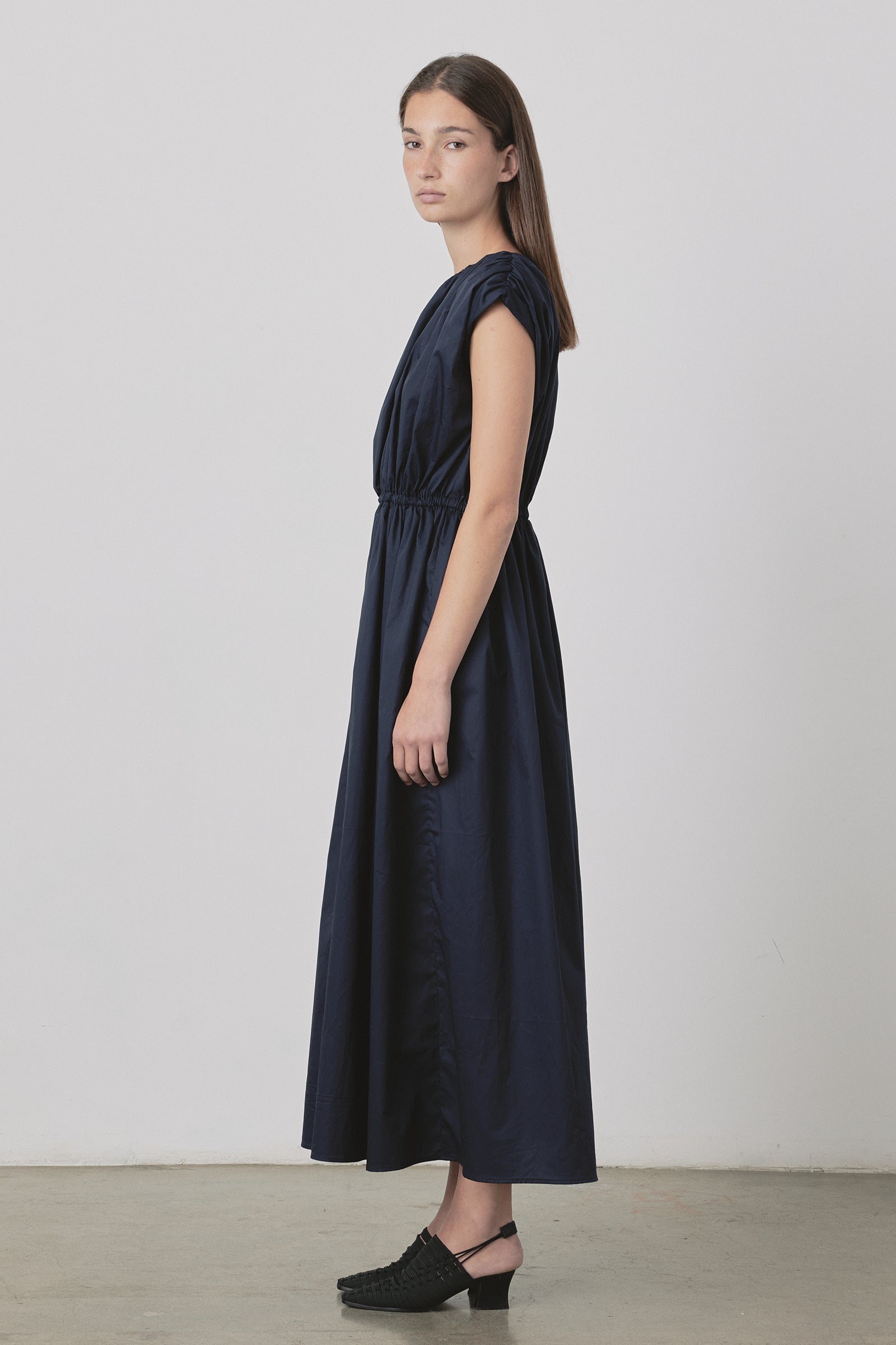 Vienna Gathered Dress in Ink