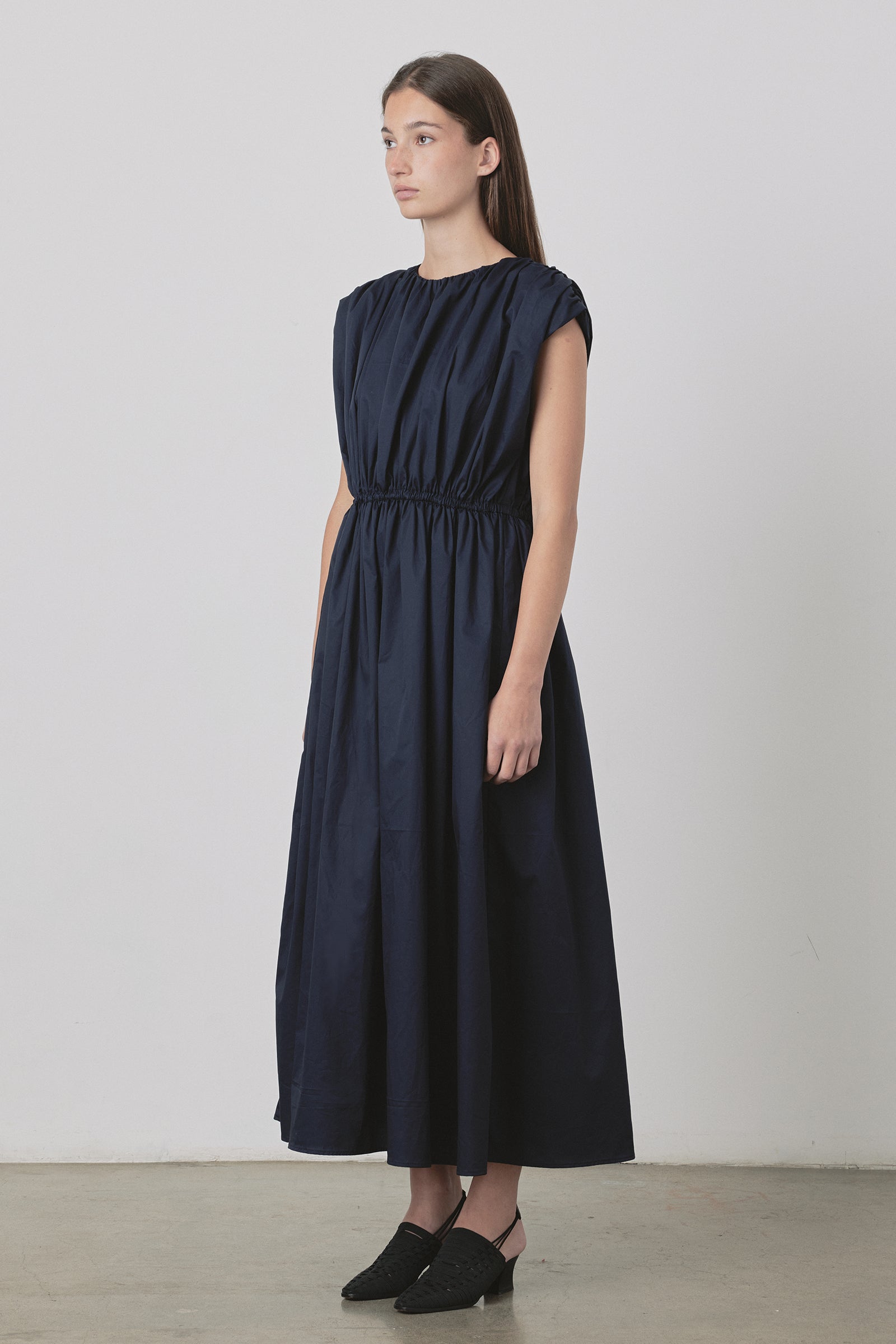 Vienna Gathered Dress in Ink