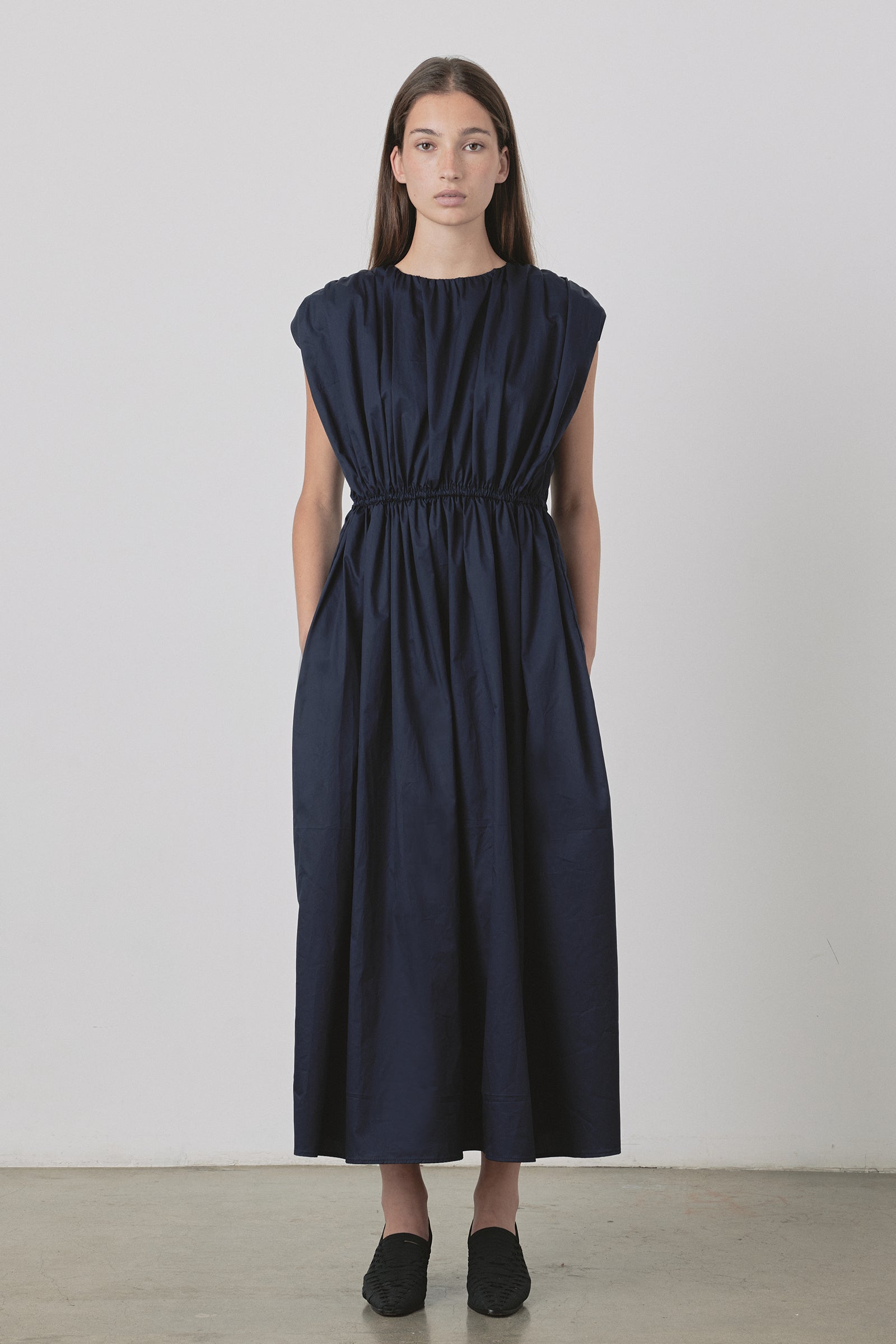 Vienna Gathered Dress in Ink