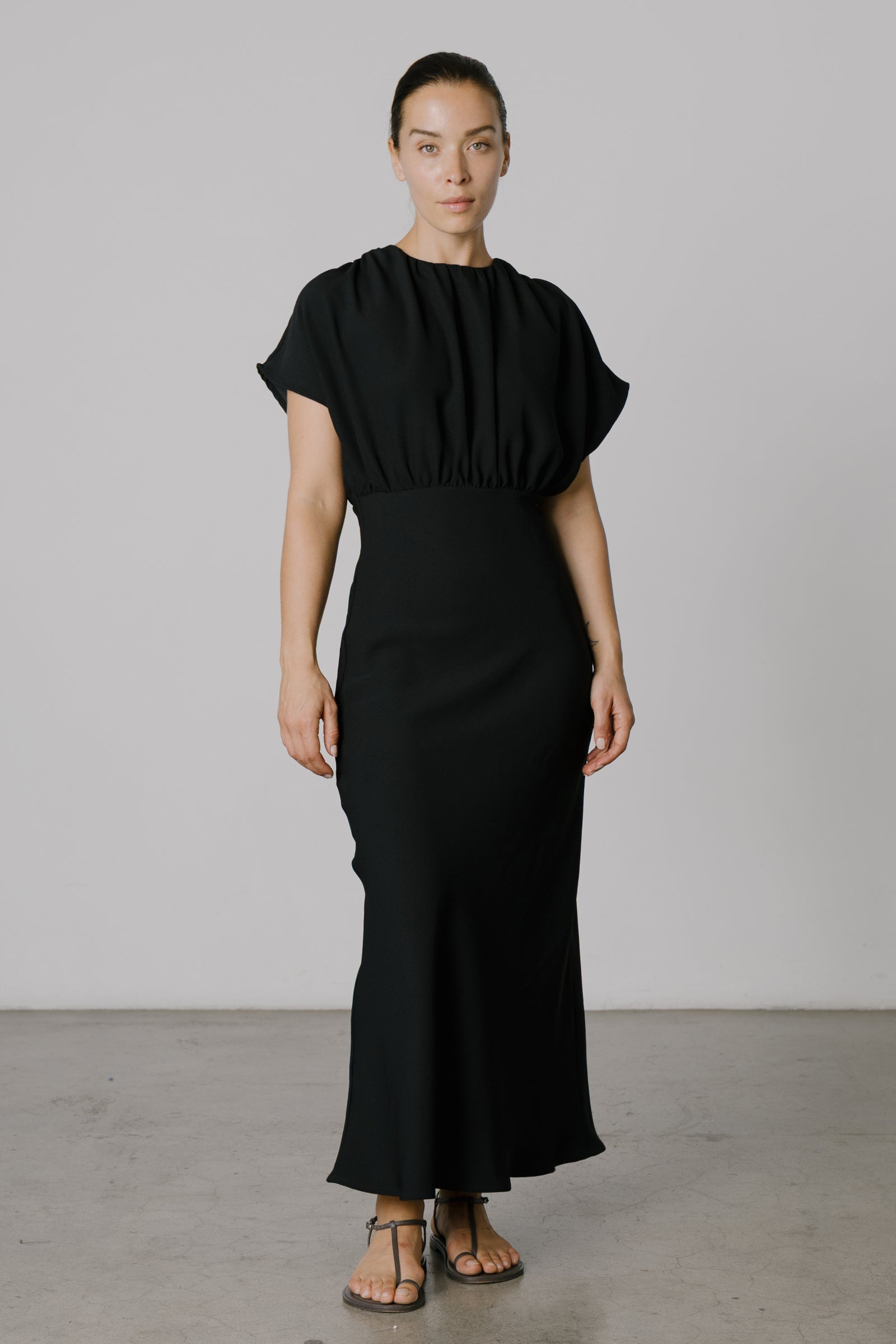 Vienna Gathered Bias-cut Dress in Black