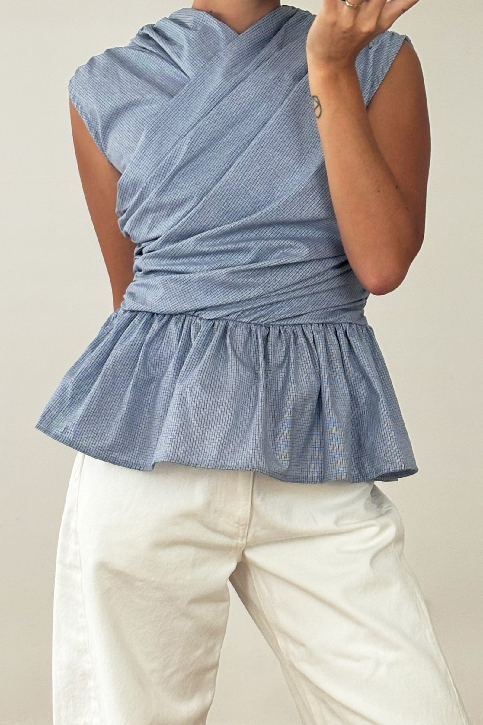 Wrap Bodice Deux Top in Micro Check (Limited Edition)