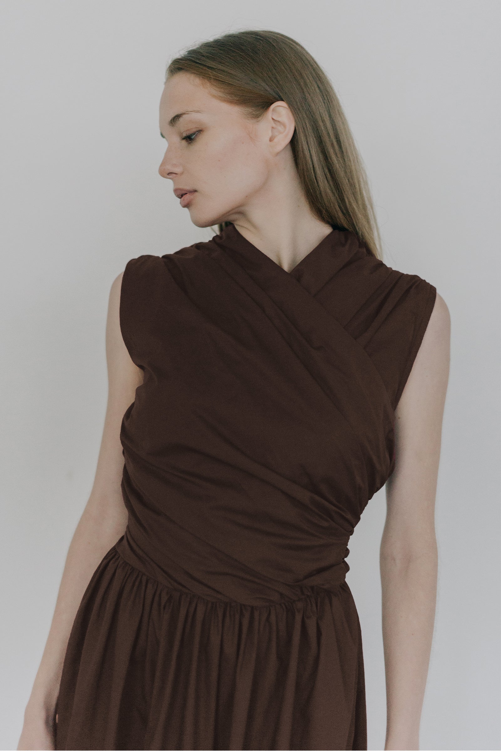 Wrap Bodice Dress in Chocolate