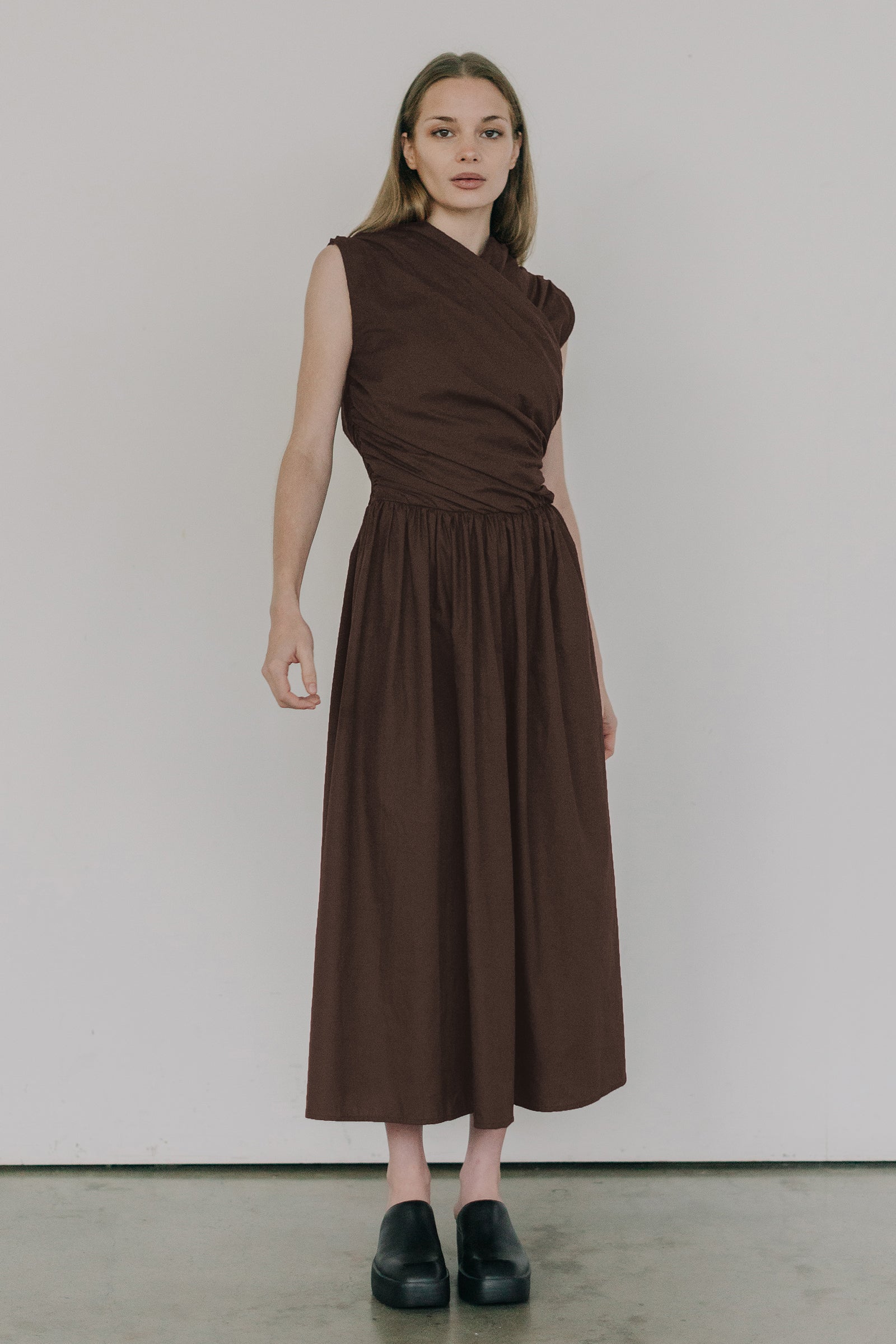 Wrap Bodice Dress in Chocolate