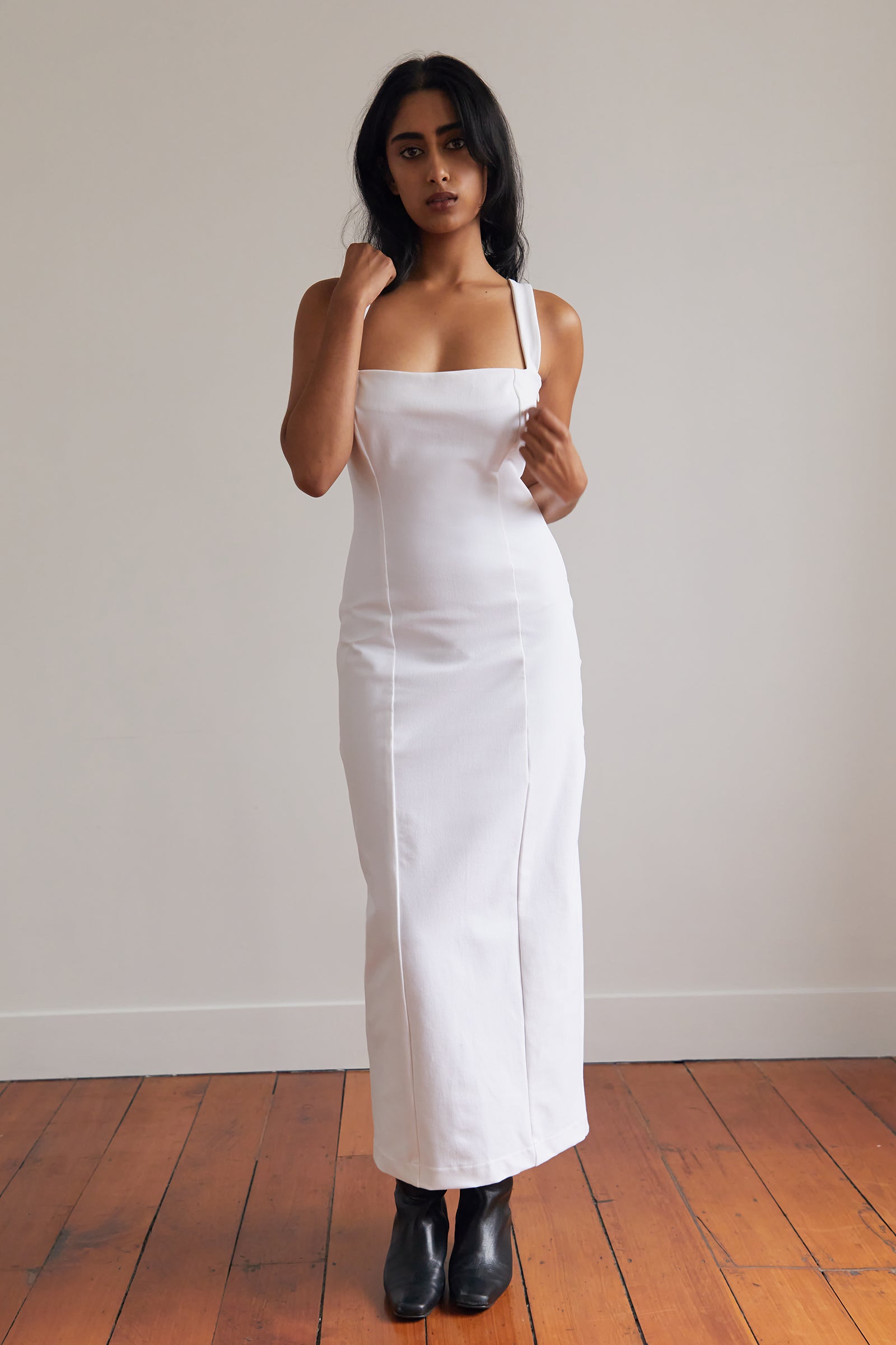 Sculpted Maxi Dress in White