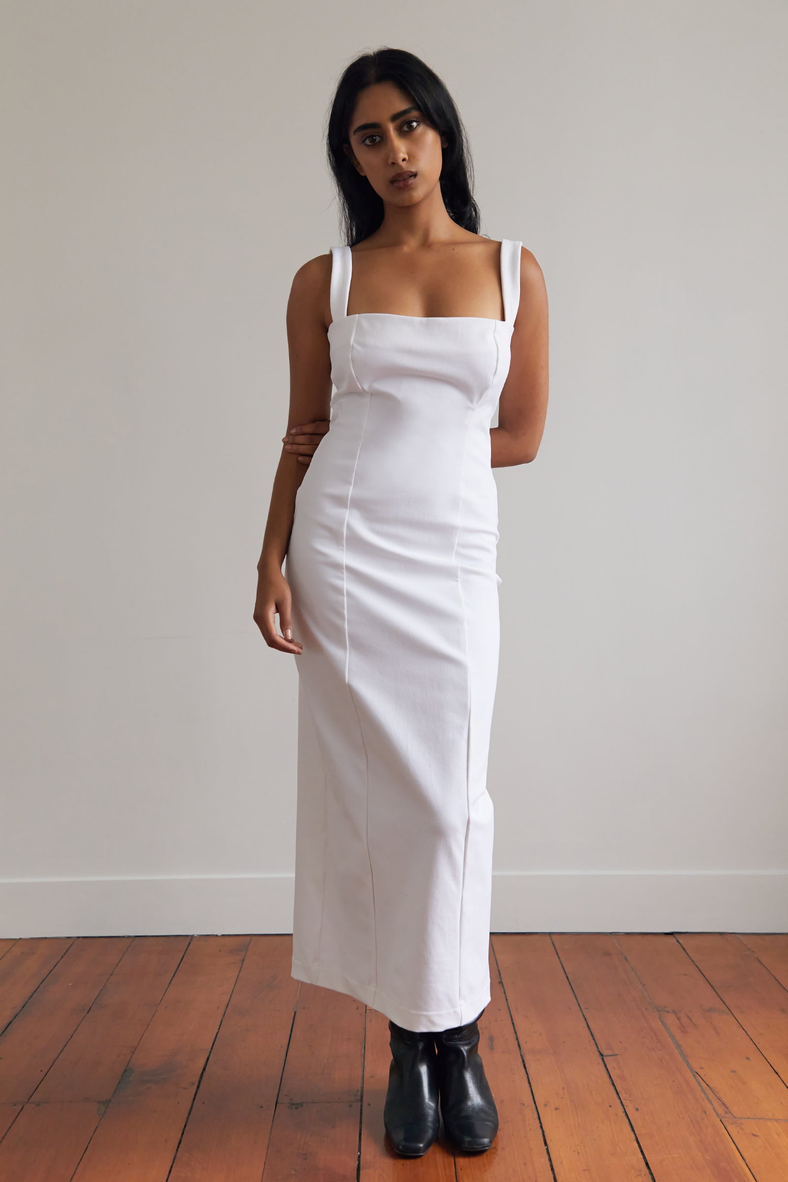 Sculpted Maxi Dress in White